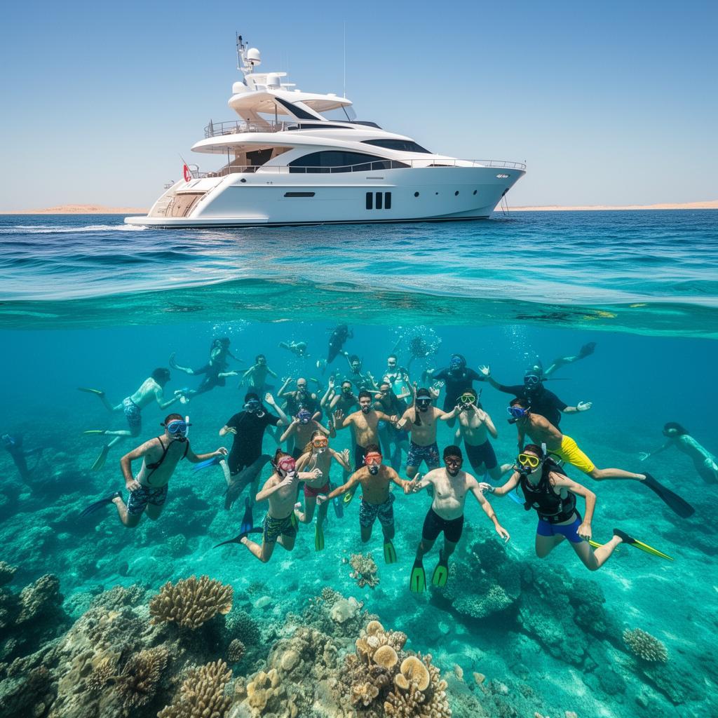 Luxury yacht and snorkeling on the crystal-clear Red Sea